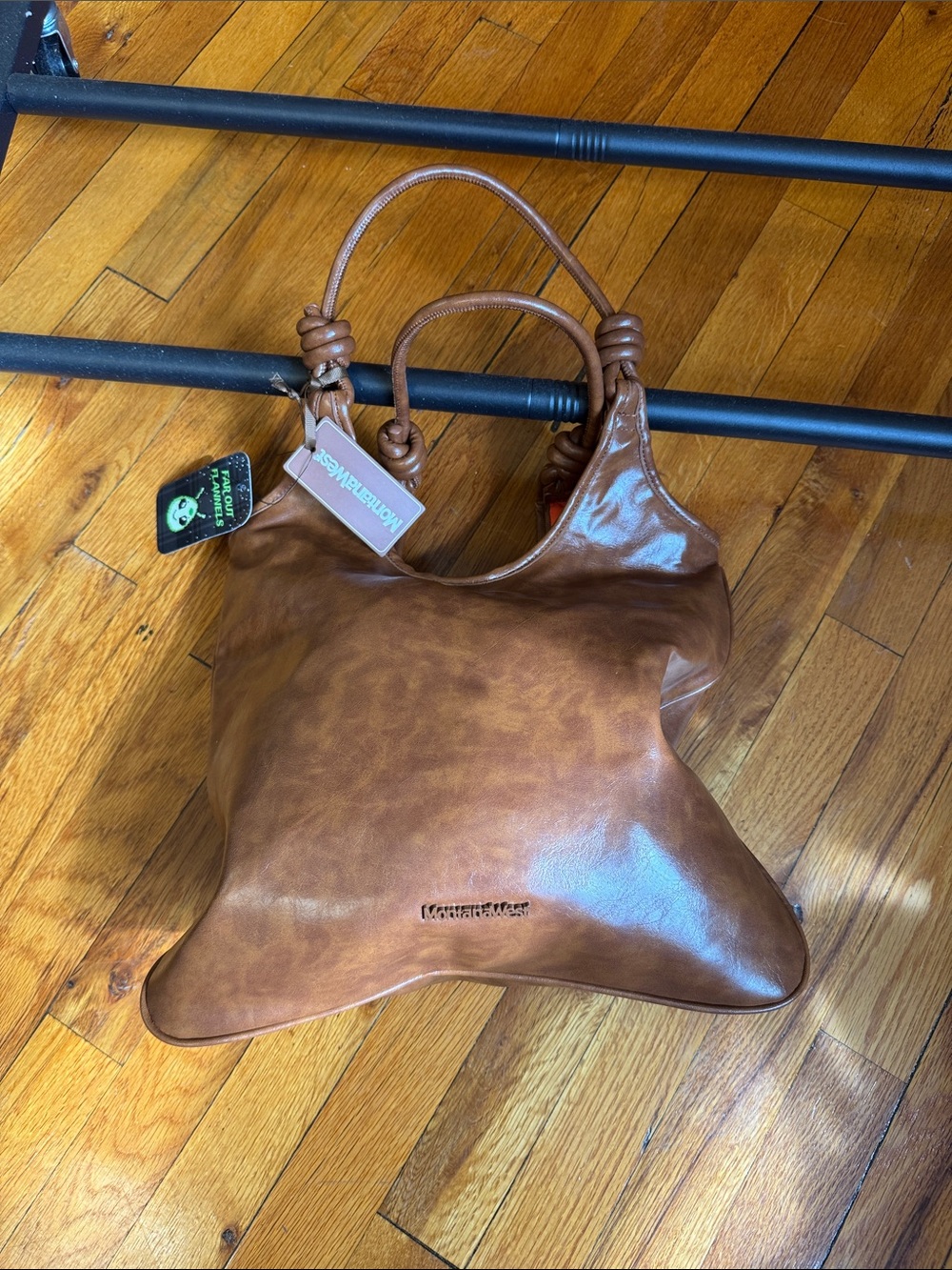 Montana west Cognac Brown Leather  Tote with Knotted Handles nwt super